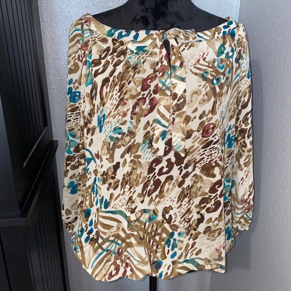 Zac & Rachel Blouse Womens Large Animal Print‎ 3/4 Sleeves Safari Abstract Retro